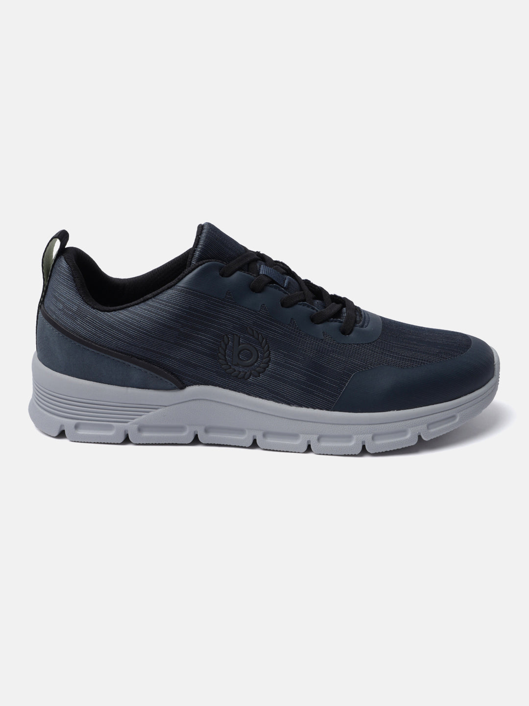 Blue comfort mid-top sneaker by bugatti, with a logo detail and light-gray treaded sole.