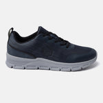 Blue comfort mid-top sneaker by bugatti, with a logo detail and light-gray treaded sole.
