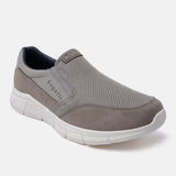 A grey Men's bugatti Slip-On Sneakers featuring a round plain toe, zero heels heel. Made from textile with a durable eva outsole, this slip-on design offers both style and comfort.
