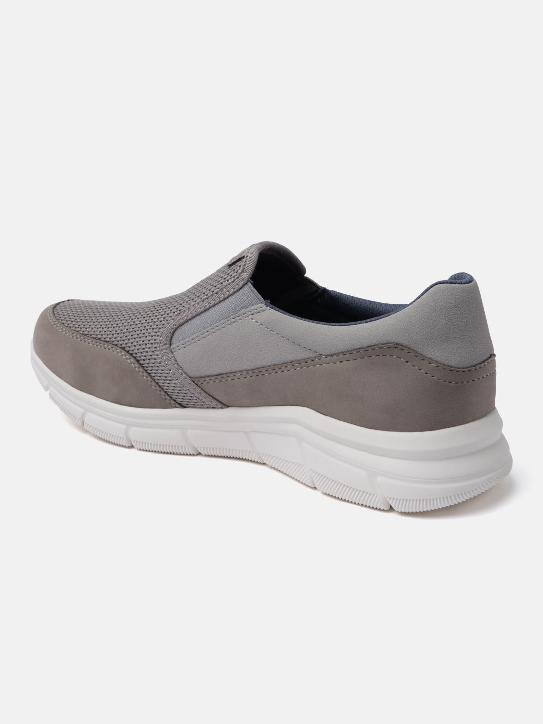 A grey Men's bugatti Slip-On Sneakers featuring a round plain toe, zero heels heel. Made from textile with a durable eva outsole, this slip-on design offers both style and comfort.