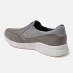 A grey Men's bugatti Slip-On Sneakers featuring a round plain toe, zero heels heel. Made from textile with a durable eva outsole, this slip-on design offers both style and comfort.