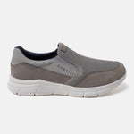 A grey Men's bugatti Slip-On Sneakers featuring a round plain toe, zero heels heel. Made from textile with a durable eva outsole, this slip-on design offers both style and comfort.