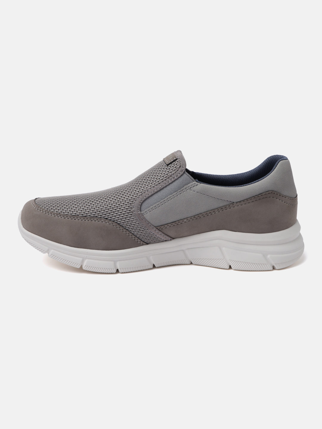A grey Men's bugatti Slip-On Sneakers featuring a round plain toe, zero heels heel. Made from textile with a durable eva outsole, this slip-on design offers both style and comfort.