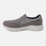 A grey Men's bugatti Slip-On Sneakers featuring a round plain toe, zero heels heel. Made from textile with a durable eva outsole, this slip-on design offers both style and comfort.