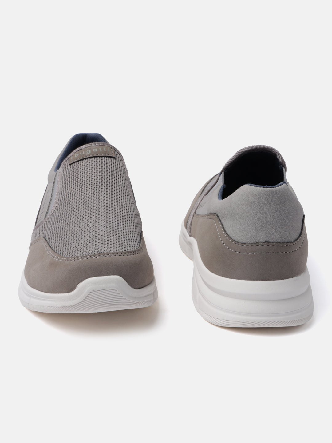 A grey Men's bugatti Slip-On Sneakers featuring a round plain toe, zero heels heel. Made from textile with a durable eva outsole, this slip-on design offers both style and comfort.