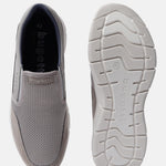 A grey Men's bugatti Slip-On Sneakers featuring a round plain toe, zero heels heel. Made from textile with a durable eva outsole, this slip-on design offers both style and comfort.