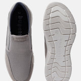 A grey Men's bugatti Slip-On Sneakers featuring a round plain toe, zero heels heel. Made from textile with a durable eva outsole, this slip-on design offers both style and comfort.