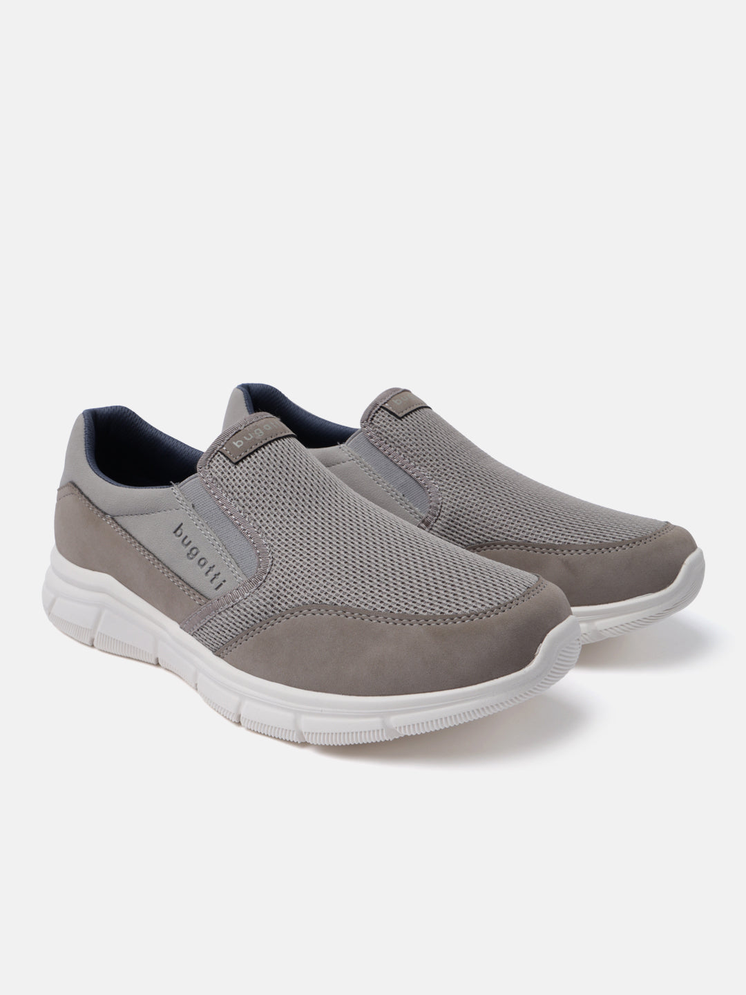 A grey Men's bugatti Slip-On Sneakers featuring a round plain toe, zero heels heel. Made from textile with a durable eva outsole, this slip-on design offers both style and comfort.
