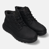 Black casual boots by Bugatti with textured upper and lace-up closure.