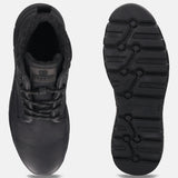 Black casual boots by Bugatti with faux fur lining and patterned tread.
