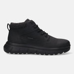 Side view of a pam black Bugatti boot, a casual style with a textured sole and lace-up closure.
