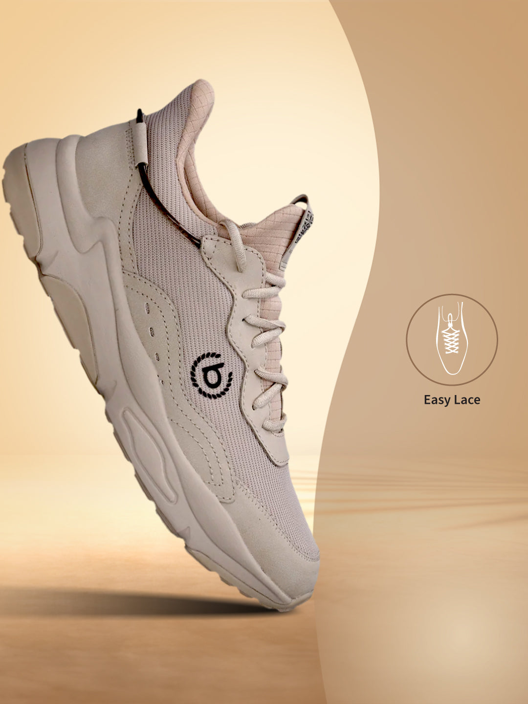 bugatti Adelson Sand Comfort Sneakers featuring a breathable upper and textured sole, shown in a side view.
