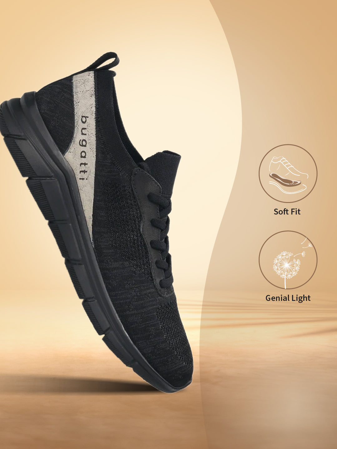 Black comfort mid-top sneakers by bugatti, shown in a side-view studio shot.
