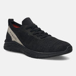 Black knit sneaker by bugatti, with a contrasting logo accent and comfortable mid-top styling.