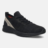 Black knit sneaker by bugatti, with a contrasting logo accent and comfortable mid-top styling.