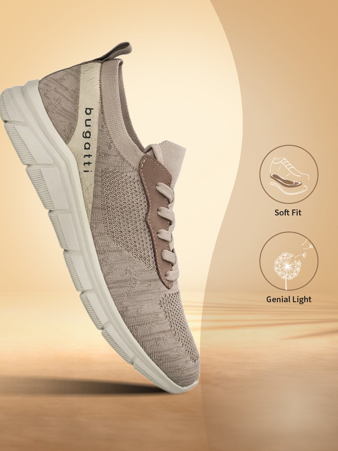 A beige Men's bugatti Sneakers featuring a round plain toe, zero heels heel. Made from textile with a durable eva outsole, this laces design offers both style and comfort.