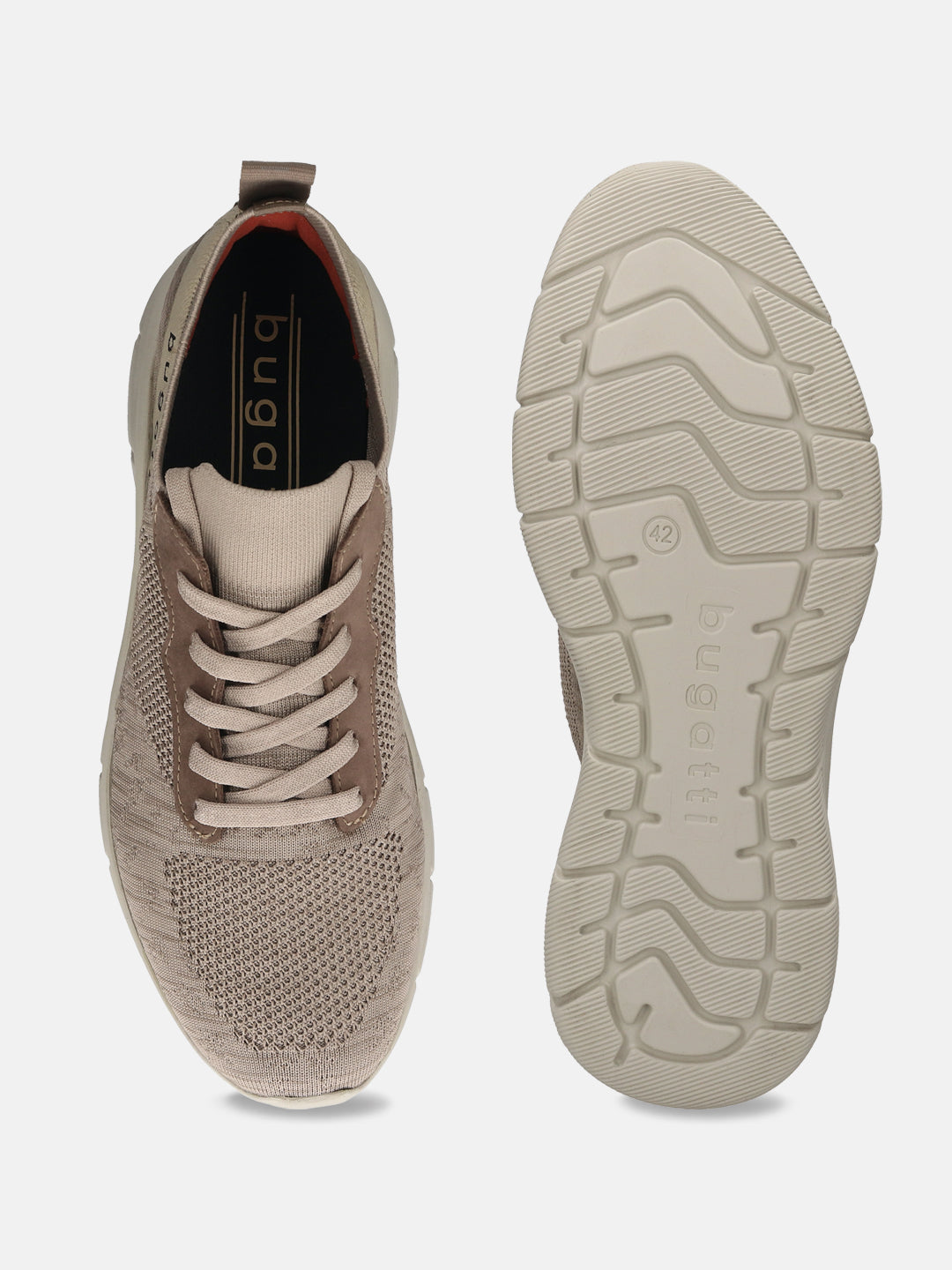 A beige Men's bugatti Sneakers featuring a round plain toe, zero heels heel. Made from textile with a durable eva outsole, this laces design offers both style and comfort.