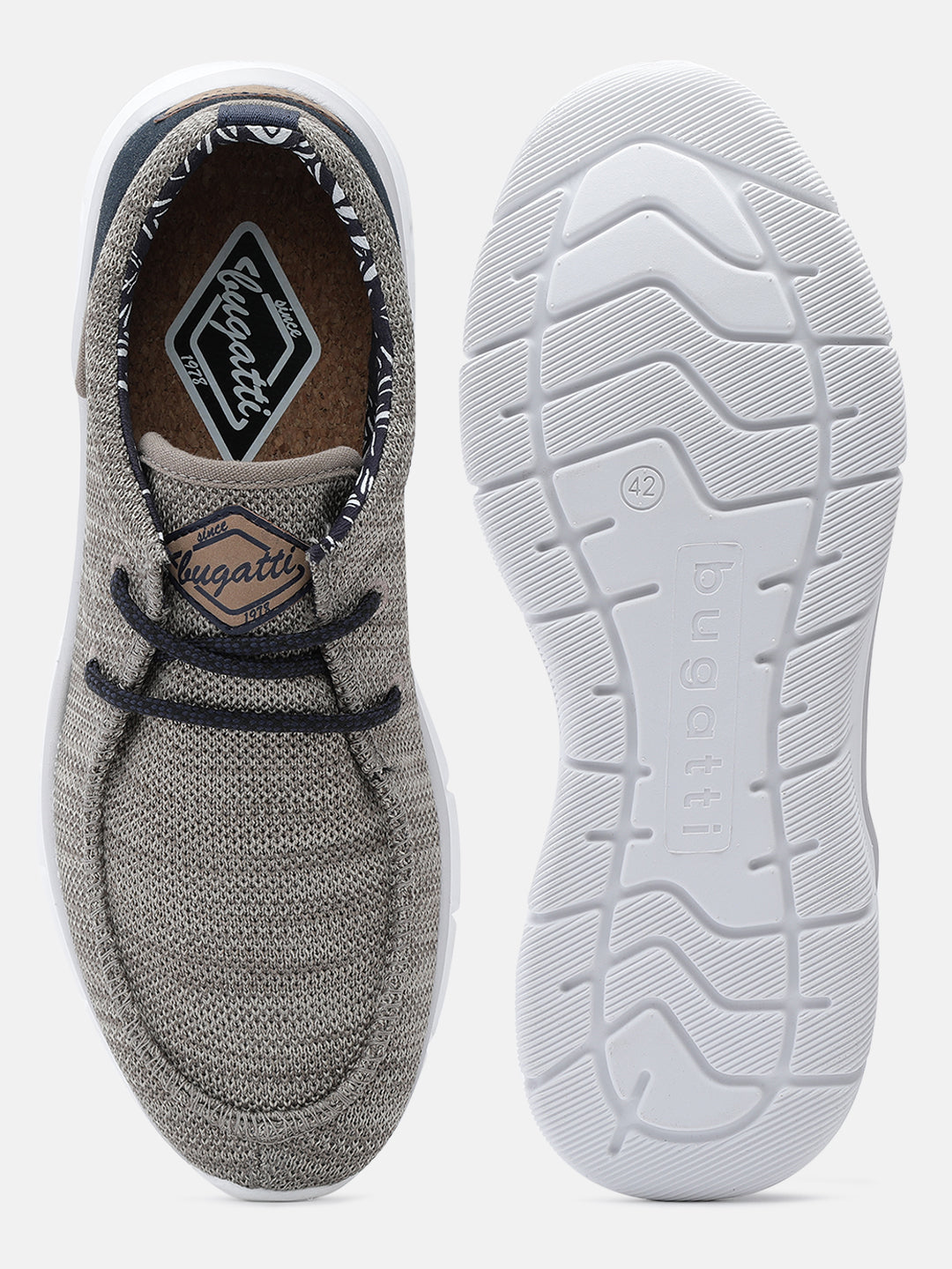 A beige Men's bugatti Sneakers featuring a round plain toe, zero heels heel. Made from textile with a durable eva outsole, this laces design offers both style and comfort.