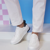 A white Men's bugatti Sneakers featuring a round plain toe, zero heels heel. Made from synthetic with a durable tpr outsole, this laces design offers both style and comfort.