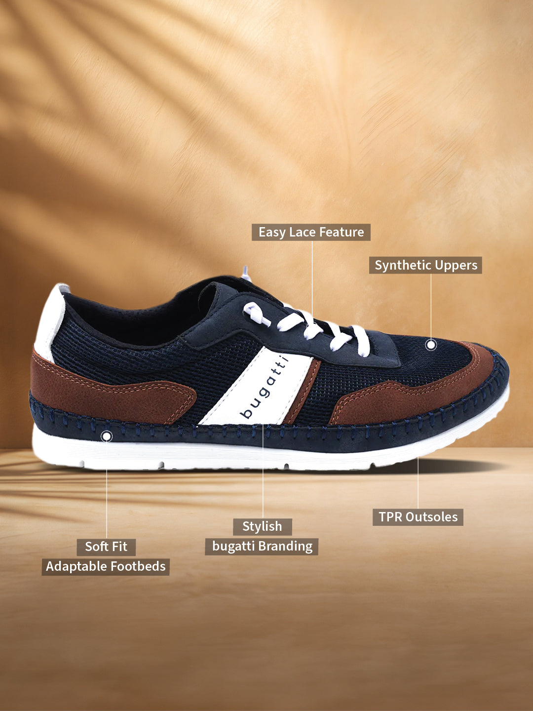A blue Men's bugatti Sneakers featuring a round plain toe, zero heels heel. Made from synthetic with a durable tpr outsole, this laces design offers both style and comfort.