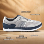 Grey low top sneaker by Bugatti, featuring synthetic uppers, an easy lace design, and navy blue detailing.