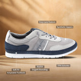 Grey low top sneaker by Bugatti, featuring synthetic uppers, an easy lace design, and navy blue detailing.