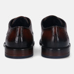 A brown Men's bugatti Brogue featuring a round wingcap, stacked heel. Made from premium genuine leather with a durable leather outsole, this laces design offers both style and comfort.
