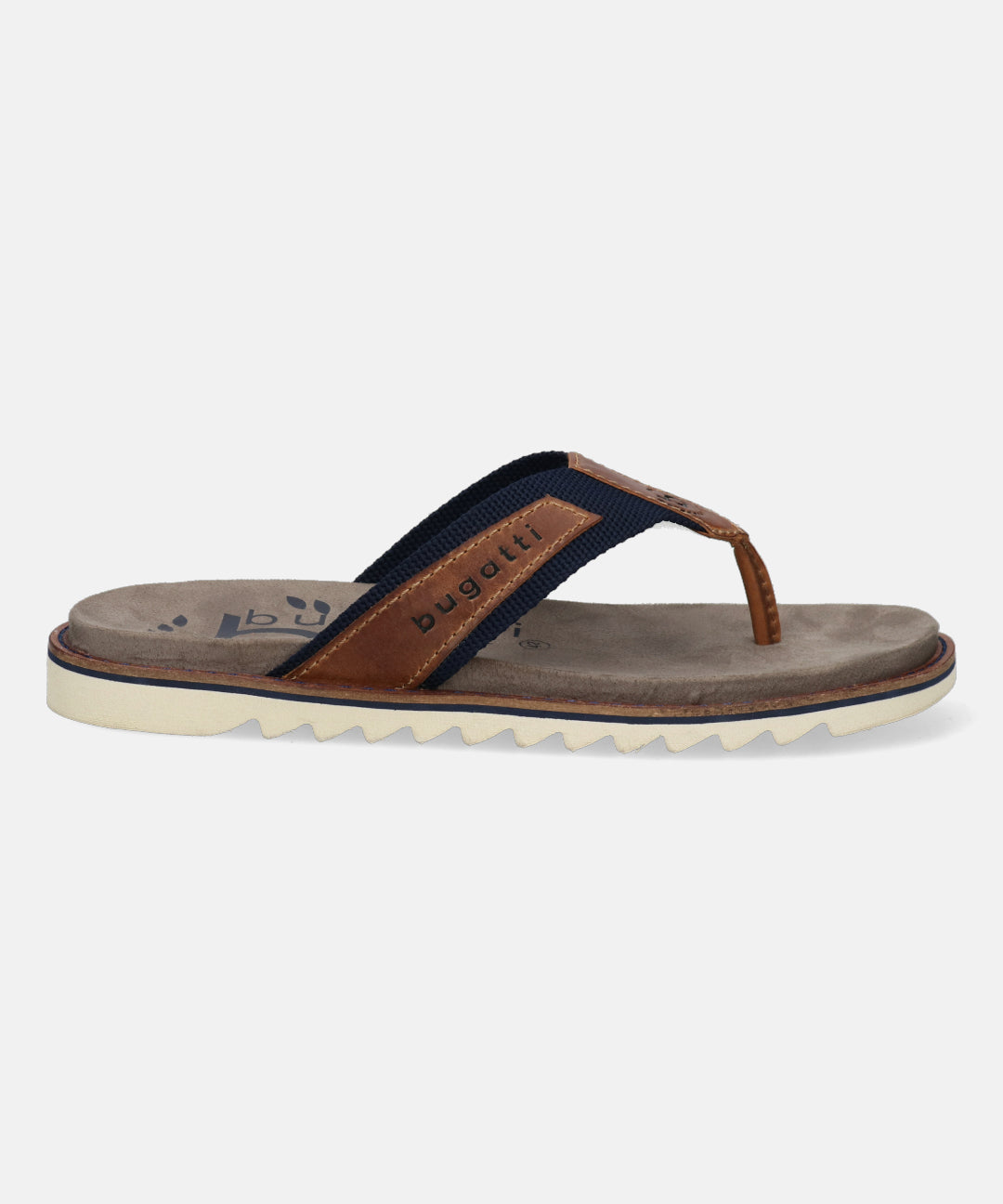 A blue Men's bugatti  Thongs featuring a round toe plain toe, zero heels heel. Made from textile with a durable eva outsole, this slide design offers both style and comfort.