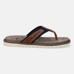 A blue Men's bugatti  Thongs featuring a round toe plain toe, zero heels heel. Made from textile with a durable eva outsole, this slide design offers both style and comfort.