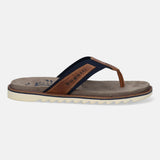 A blue Men's bugatti  Thongs featuring a round toe plain toe, zero heels heel. Made from textile with a durable eva outsole, this slide design offers both style and comfort.