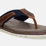 A blue Men's bugatti  Thongs featuring a round toe plain toe, zero heels heel. Made from textile with a durable eva outsole, this slide design offers both style and comfort.
