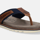 A blue Men's bugatti  Thongs featuring a round toe plain toe, zero heels heel. Made from textile with a durable eva outsole, this slide design offers both style and comfort.