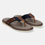 A blue Men's bugatti  Thongs featuring a round toe plain toe, zero heels heel. Made from textile with a durable eva outsole, this slide design offers both style and comfort.