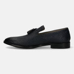 A blue Men's bugatti  Tassel Loafers featuring a pointed toe plain toe, stacked heel. Made from premium genuine leather with a durable leather outsole, this slip-on design offers both style and comfort.