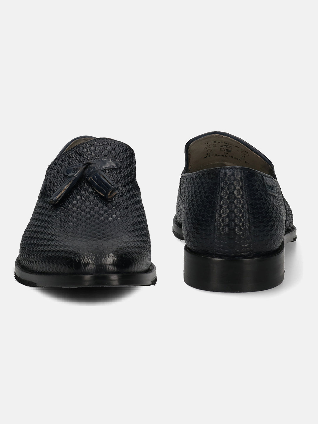 A blue Men's bugatti  Tassel Loafers featuring a pointed toe plain toe, stacked heel. Made from premium genuine leather with a durable leather outsole, this slip-on design offers both style and comfort.