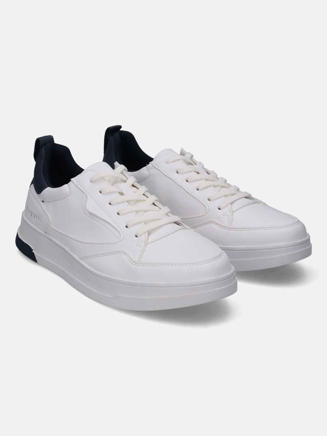 A white Men's bugatti Sneakers featuring a round plain toe, zero heels heel. Made from synthetic with a durable tpr outsole, this laces design offers both style and comfort.