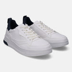 A white Men's bugatti Sneakers featuring a round plain toe, zero heels heel. Made from synthetic with a durable tpr outsole, this laces design offers both style and comfort.
