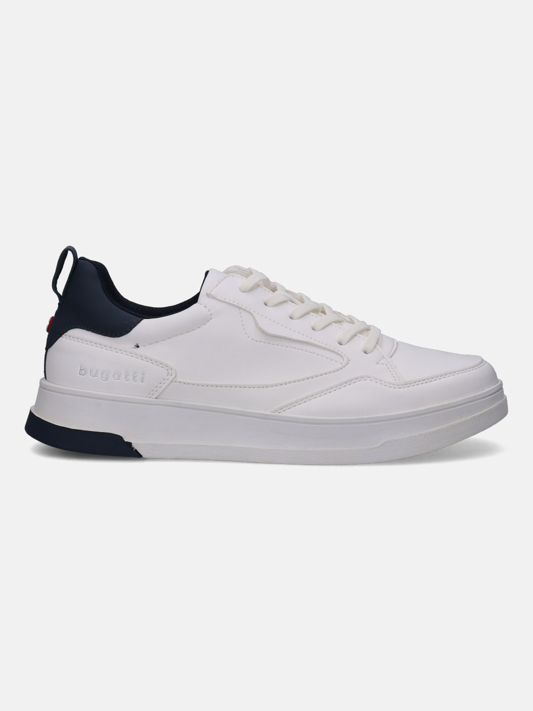 A white Men's bugatti Sneakers featuring a round plain toe, zero heels heel. Made from synthetic with a durable tpr outsole, this laces design offers both style and comfort.