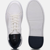 A white Men's bugatti Sneakers featuring a round plain toe, zero heels heel. Made from synthetic with a durable tpr outsole, this laces design offers both style and comfort.
