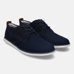 A blue Men's bugatti Derby featuring a pointed plain toe, zero heels heel. Made from textile with a durable tr outsole, this laces design offers both style and comfort.