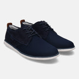 A blue Men's bugatti Derby featuring a pointed plain toe, zero heels heel. Made from textile with a durable tr outsole, this laces design offers both style and comfort.