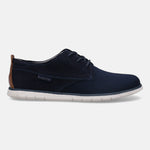 A blue Men's bugatti Derby featuring a pointed plain toe, zero heels heel. Made from textile with a durable tr outsole, this laces design offers both style and comfort.
