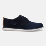 A blue Men's bugatti Derby featuring a pointed plain toe, zero heels heel. Made from textile with a durable tr outsole, this laces design offers both style and comfort.
