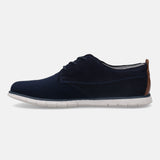 A blue Men's bugatti Derby featuring a pointed plain toe, zero heels heel. Made from textile with a durable tr outsole, this laces design offers both style and comfort.