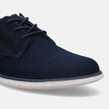 A blue Men's bugatti Derby featuring a pointed plain toe, zero heels heel. Made from textile with a durable tr outsole, this laces design offers both style and comfort.
