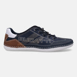 A blue Men's bugatti Sneakers featuring a round plain toe, zero heels heel. Made from synthetic with a durable tpr outsole, this laces design offers both style and comfort.