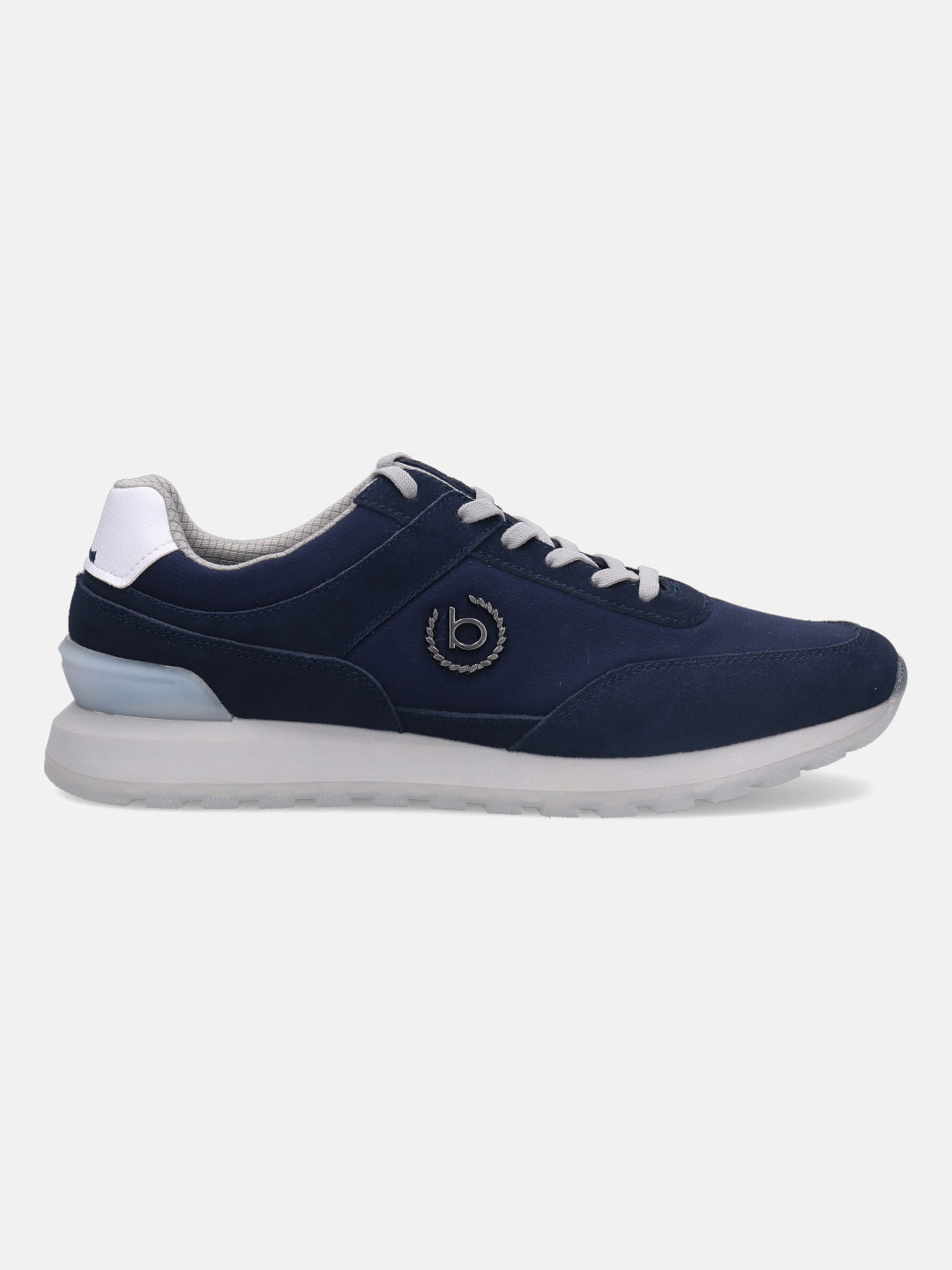 Dark blue comfort sneakers by bugatti with gray laces, a white heel accent, and silver logo.
