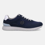 Dark blue comfort sneakers by bugatti with gray laces, a white heel accent, and silver logo.
