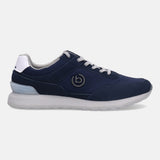 Dark blue comfort sneakers by bugatti with gray laces, a white heel accent, and silver logo.