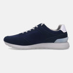 Dark blue comfort sneaker by bugatti, with suede and textile construction, and a white midsole.
